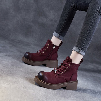 萦妃公主yingfeiprincess品牌马丁靴女2023年秋冬款擦色轻奢红色头层