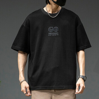 潮牌大码半截袖胖子体恤加肥加大夏天男生上衣打底衫男黑色m90115斤