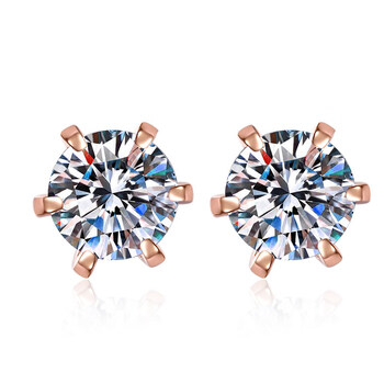 莫桑钻耳钉彩金女钻石银镀18玫瑰金耳饰六爪单钻耳环女款玫瑰金色30分