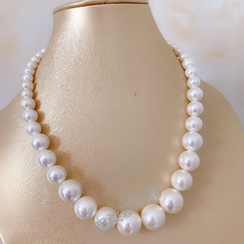 力彪深海母贝珍珠16mm大颗正圆白色贝珠项链渐变塔链送妈妈送送妈妈送