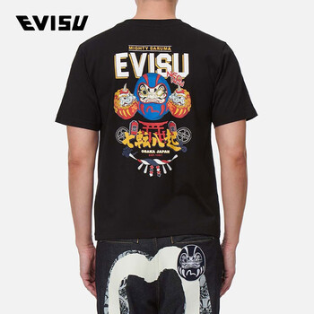 evisu2022年春夏新款男士神社伙伴达摩印花t恤2eshtm2ts519xxct黑色s