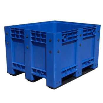 封闭式卡板箱 蓝色1200*1000*780mm叉车托盘箱带轮车间周转箱废料箱