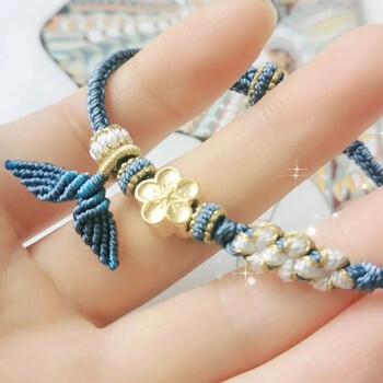 瑞诺 黄金鱼尾手链女999足金桃花手工编织手绳简约首饰品送女朋友老婆