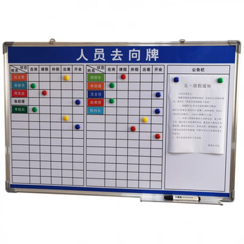 工作人员工去向公示牌磁性易擦硬白板移动办公司车间生产管理看板