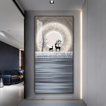 旗舰店2021玄关装饰画现代简约星空福鹿客厅竖版入户画走廊过道挂画匠
