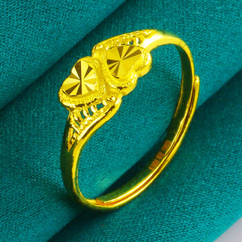 刘大文黄金戒指9999足金女款素圈食指环爱心形真金结婚首饰送女友按克