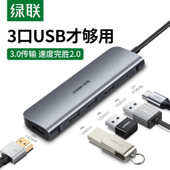 绿联Type-C扩展坞USB-C转HDMI线转换器4K投屏拓展坞转接头通用M1苹果MacBook电脑iPadPro华为手机雷电3分线器