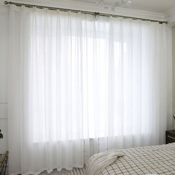 窗纱纱帘阳台纱透光客厅成品窗帘白沙半遮光飘窗白纱纯白纱打孔宽22高
