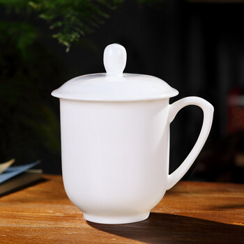 陶瓷杯带盖景德镇陶瓷茶杯泡茶水杯子陶瓷办公杯会议杯纯白400ml