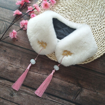 领古风假领配饰单卖仿獭仿兔毛古装围脖毛绒围巾保暖秋冬新品粉色流苏