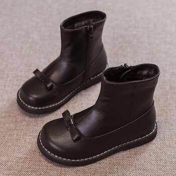 儿童皮靴宝宝中大童加绒靴子学生防臭小孩子防滑黑色厚绵35内长223cm