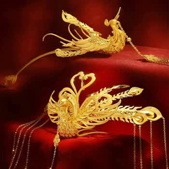 618狂欢购 喜朗珠宝  黄金头饰足金999凤凰头簪婚嫁