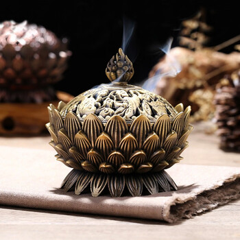 诺迪驰莲花香炉熏香炉仿古合金尼泊尔香炉佛具香道家居摆件香薰炉 青