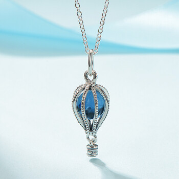 铭闽项链女蓝色海洋之心吊坠锁骨链925银情人节送女友蓝色热气球