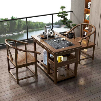 楠居时代实木阳台茶桌椅组合家用小茶台一体泡茶功夫小型2人喝茶休闲