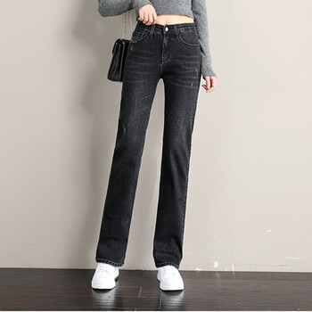 高腰冬季裤子女秋冬2020年新款加绒加厚牛仔裤宽松阔腿显瘦黑色单款31