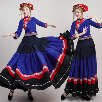 菲奢兰云南彝族服饰女彝族七月火把节七彩大摆裙演出服民族舞蹈演出