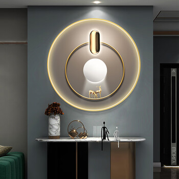 多乾华 壁画灯 圆形带灯玄关装饰画轻奢麋鹿发光灯画现代简约走廊过道