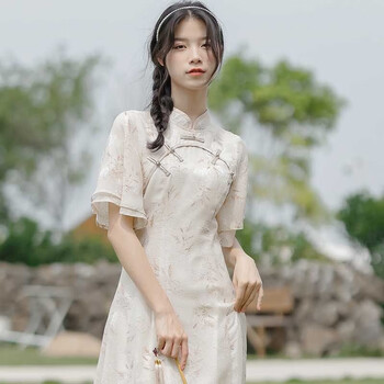 待婉温柔国潮民族风改良旗袍连衣裙女夏季新款优雅气质时尚夏天裙子