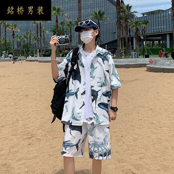 衣服夏季衬衫短袖短裤套装男休闲两件套海边沙滩度假痞帅男装一套搭配