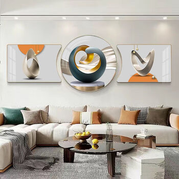装饰画寓意好沙发背景墙挂画高端大气壁画新款三联画 筑梦空间3圆形