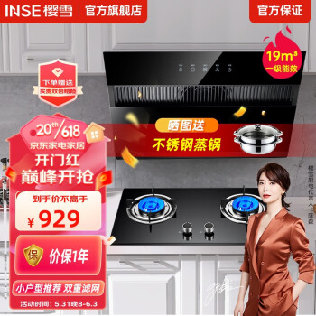樱雪（INSE）油烟机 抽油烟机灶具套装 家用 侧吸 19立方大吸力 烟灶套装C1925+2020B (天然气12T)