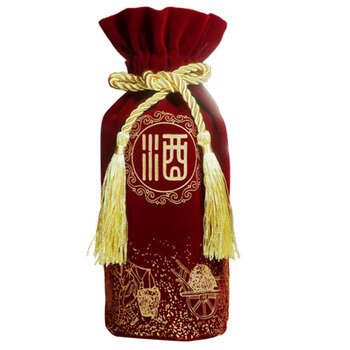 千惠侬镇酒瓶布袋白酒包装盒麻布帆布绒布酒袋1斤玻璃瓶手提袋 酒红色