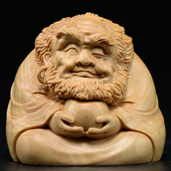 pdq小叶黄杨木雕达摩摆件实木头雕刻人物家居饰品客厅玄关工艺品 精雕