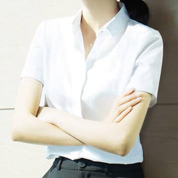 雀后白衬衫女短袖2022夏季薄款职业工装气质正装工作服v领衬衣女白色