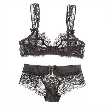 维多性感利亚蕾丝透明内衣套装少女情趣超薄款舒适文胸夏季黑色70a