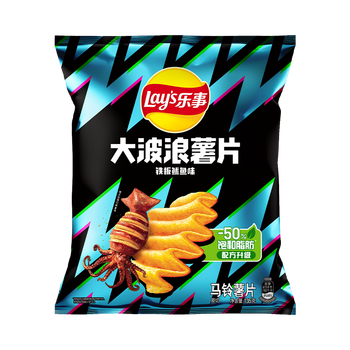 乐事（Lay's）大波浪薯片 铁板鱿鱼味 135克 休闲零食 膨化食品 铁板鱿鱼味 135g