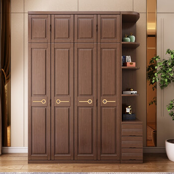 复古森林胡桃木实木衣柜中式家用卧室多层简约大衣柜储物柜组合衣柜