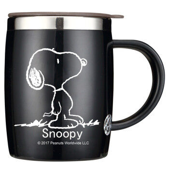 史努比(SNOOPY)保温杯不锈钢隔热喝水杯男女士情侣办公室咖啡杯马克杯学生大容量饮水杯420ML DP-5002H 黑色