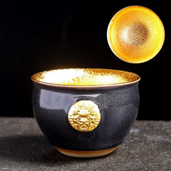 黄金盏 金主人杯 名家手工鎏金盏家用送礼品茶杯子单杯大号茶盏生日
