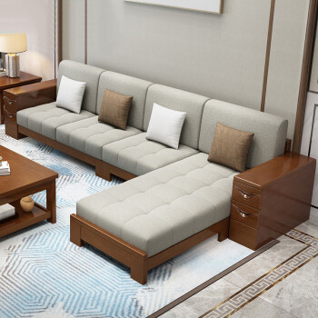 摩高空间实木沙发客厅中式直排木质橡胶木储物功能大小户型家具 二人