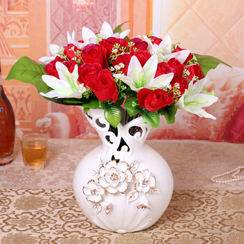 牡丹花瓶 红玫瑰百合(仿真花)