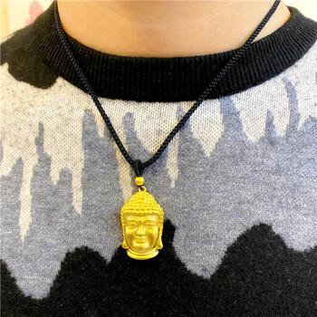 老凤祥官方旗舰店沙金古法大佛头吊坠情侣男女款首饰如来佛项链男女通