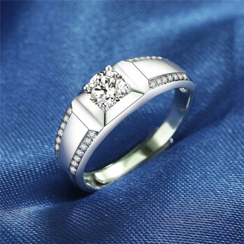 drod施华洛世奇莫桑石戒指银经典男戒结婚订婚钻戒生日礼物宽版排钻男