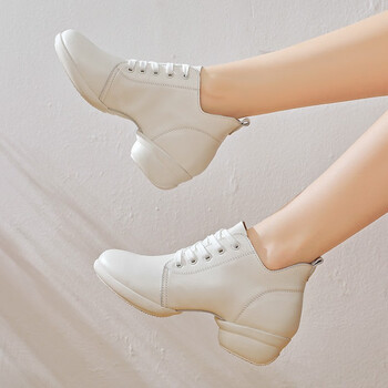 秋季舞蹈鞋软底新款水兵舞鞋广场舞鞋中跟女士跳舞鞋透气白色全皮34