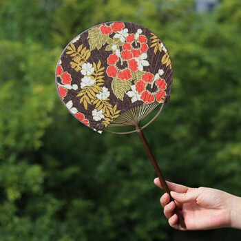 2022新款蒲扇圆形团扇扇子竹夏季棉麻布面古典蒲扇日式和风手工女宫扇