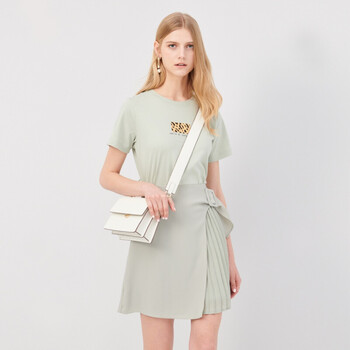 夏季款时尚圆领舒适简约纯色休闲棉上衣短袖t恤甜美通勤文艺薄荷色165