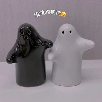 可狄 拥抱小人温暖的抱抱陶瓷小人摆件瓷娃娃小瓷人七夕礼物陶瓷瓷 黑