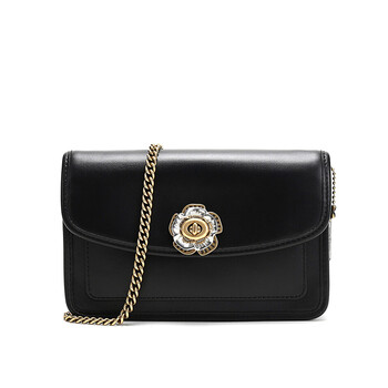 coach蔻驰女士parker系列牛皮黑色山茶花单肩斜挎包黑色89287b4bk