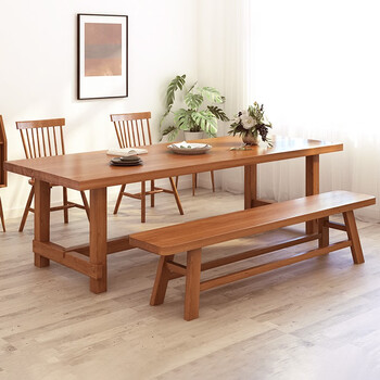 慕恭木语日式实木餐桌椅组合长条餐厅客厅大户型饭桌原木工作台8人10