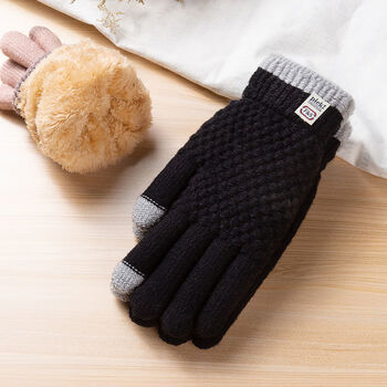 手套女冬天女士针织五指冬季加绒加厚棉保暖学生触屏防寒手袜东北触屏