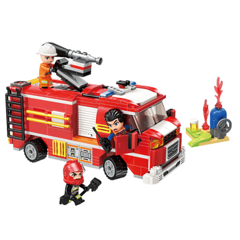 启蒙enlighten积木玩具拼装拼插警察消防指挥车救火车消防队男孩积木