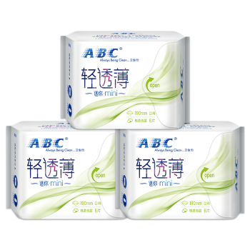 ABC KMS轻透薄日用迷你卫生巾190mm*8片/包*3包(KMS健康配方)(淡雅清香 清凉舒适)新老包装随机