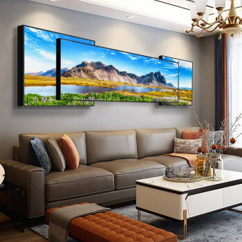唤墙客厅装饰画现代简约风景画沙发背景墙创意壁画三联叠加画横幅背有