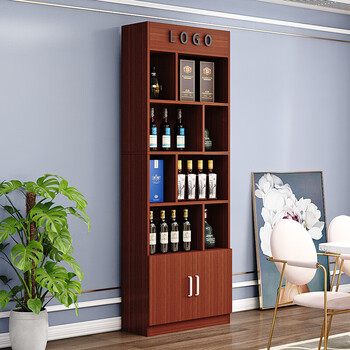 展示架酒架茶叶家用酒柜落地柜陈列烟柜货柜2深棕柚木色8030220双门