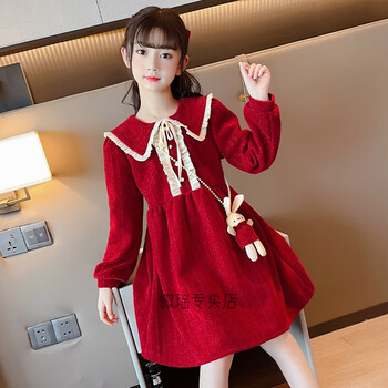 tificy女童新年衣服儿童连衣裙红色公主裙拜年服女孩本命年12岁中大童